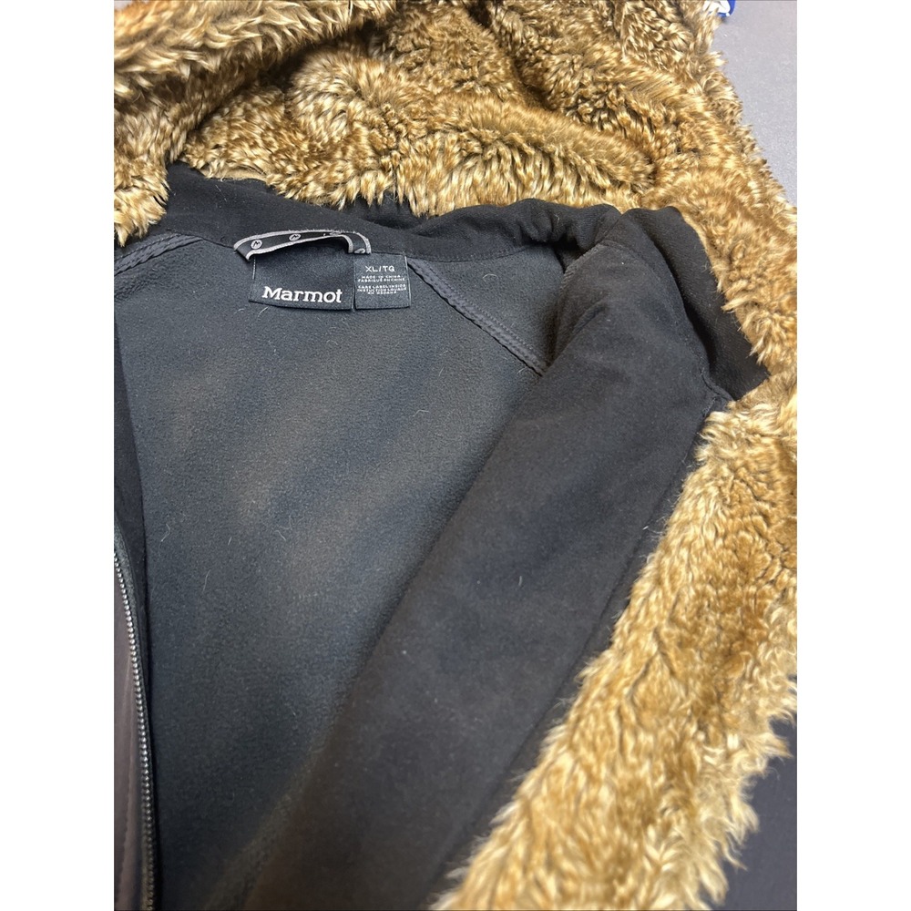 Marmot Womens Black Fleece Lined Softshell Jacket With Faux Fur Hood XL - Picture 3 of 5